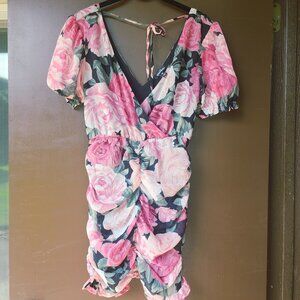NWOT Speechless Floral Chiffon Fitted Mini Dress Pink & Black XS
